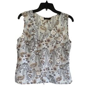 Porcini Women's Sleeveless‎ Lightweight Floral Flowy Top Gray Beige Size 42 (L)